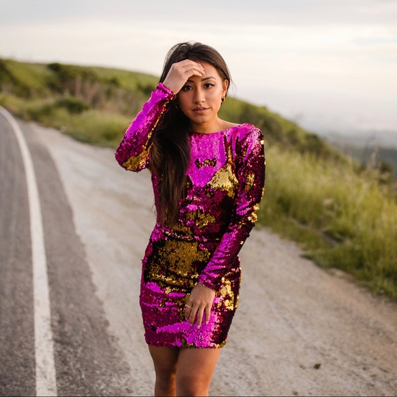 fuchsia and gold dress